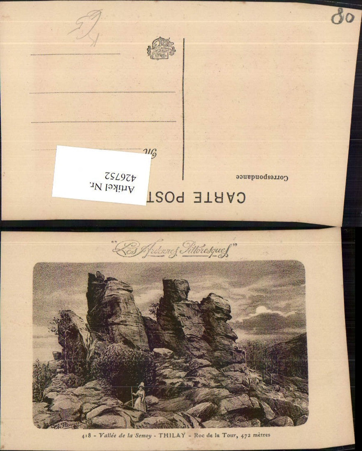 426752,Künstler AK Ch. Floquet Champagne-Ardenne Ardennes Thilay Roc de la Tour Felsen