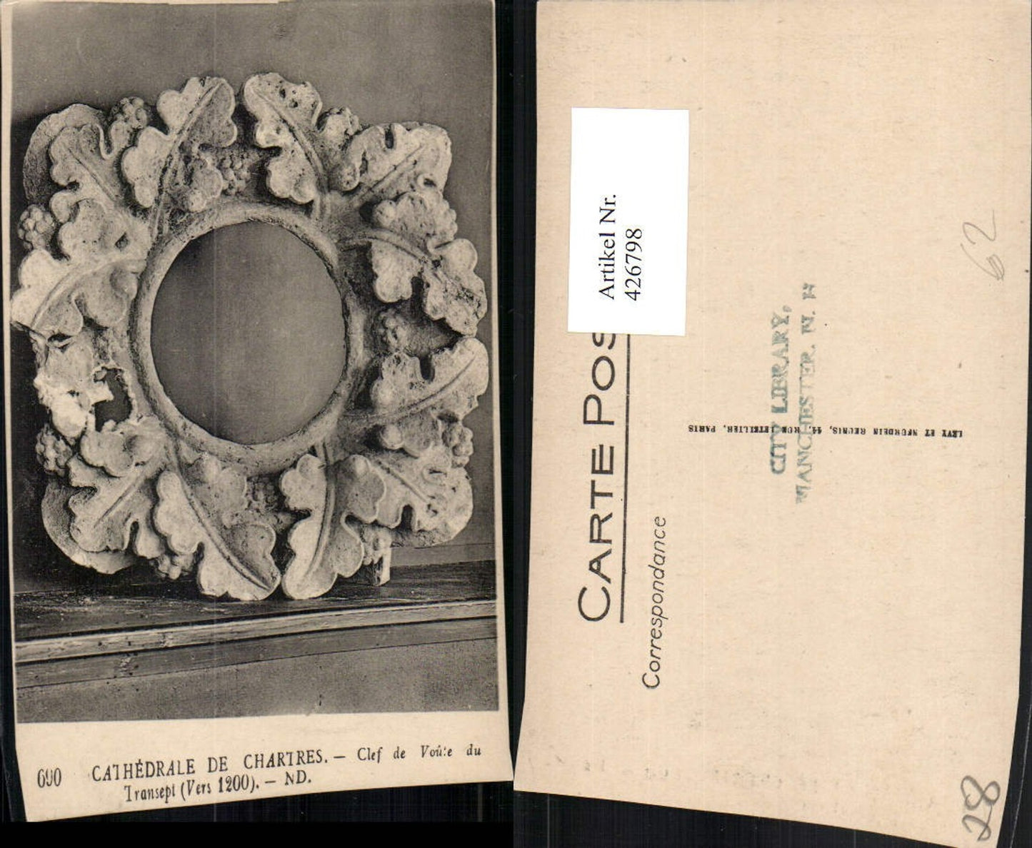 426798,Centre Eure-et-Loir Chartres Cathedrale Clef de Voute du Transept Stone