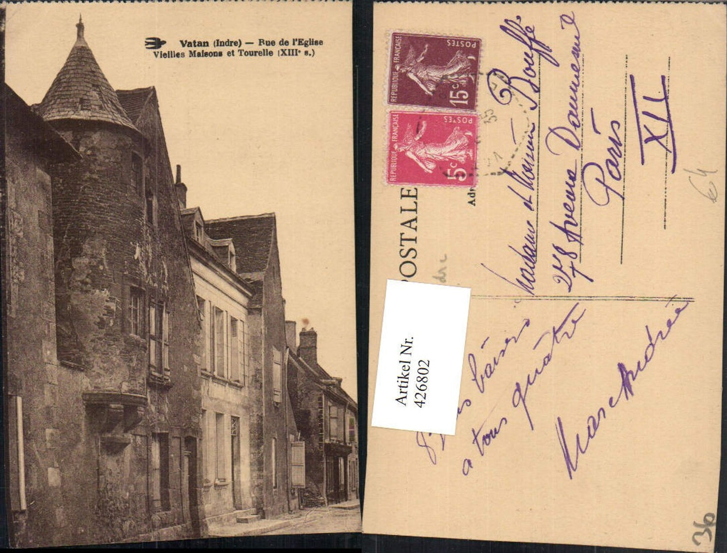 426802,Centre Indre Vatan Rue de l'Eglise Vieilles Maisons et tourelle Turm