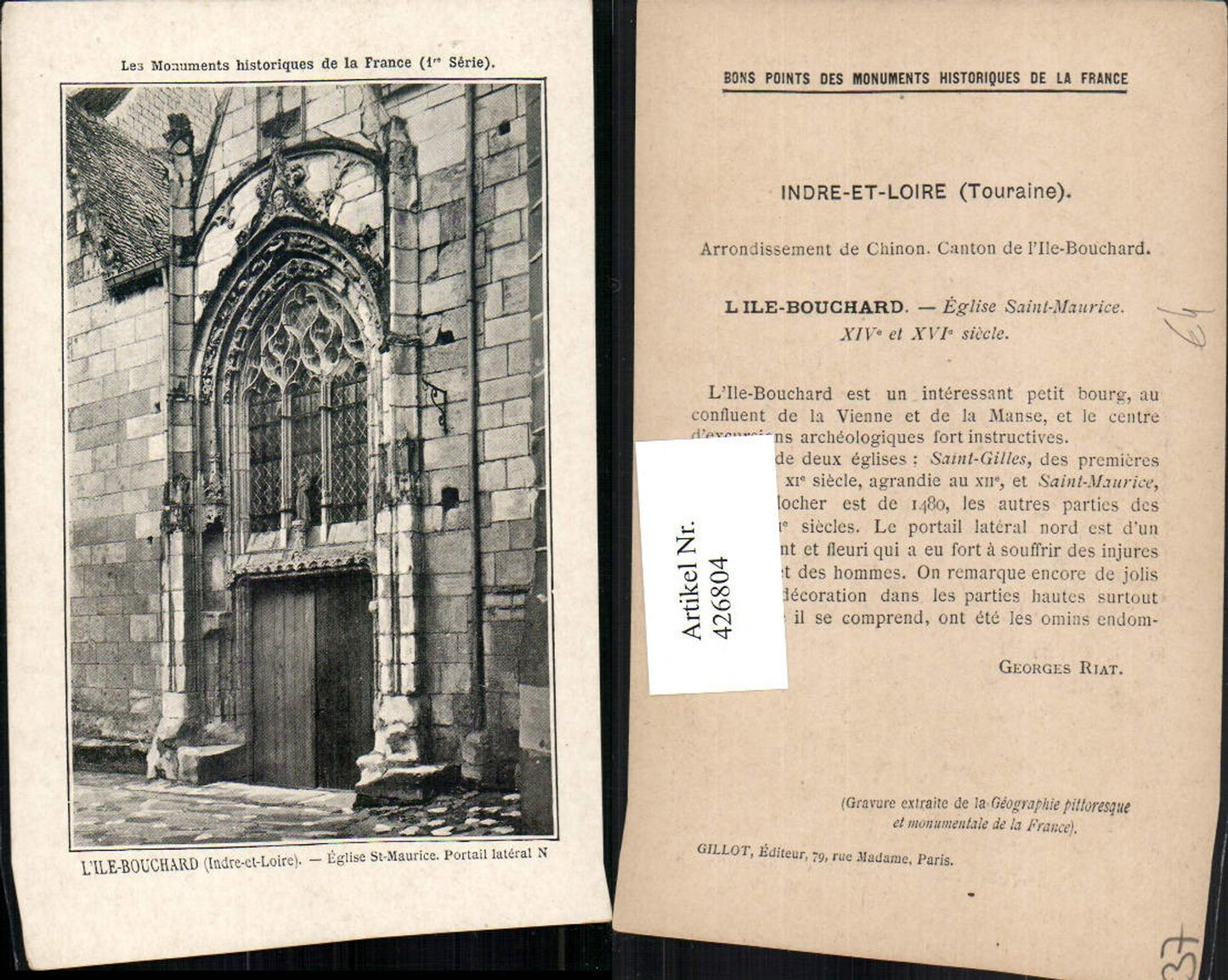 426804,Centre Indre-et-Loire Ile-Bouchard Eglise St-Maurice Portail Kirche Portal