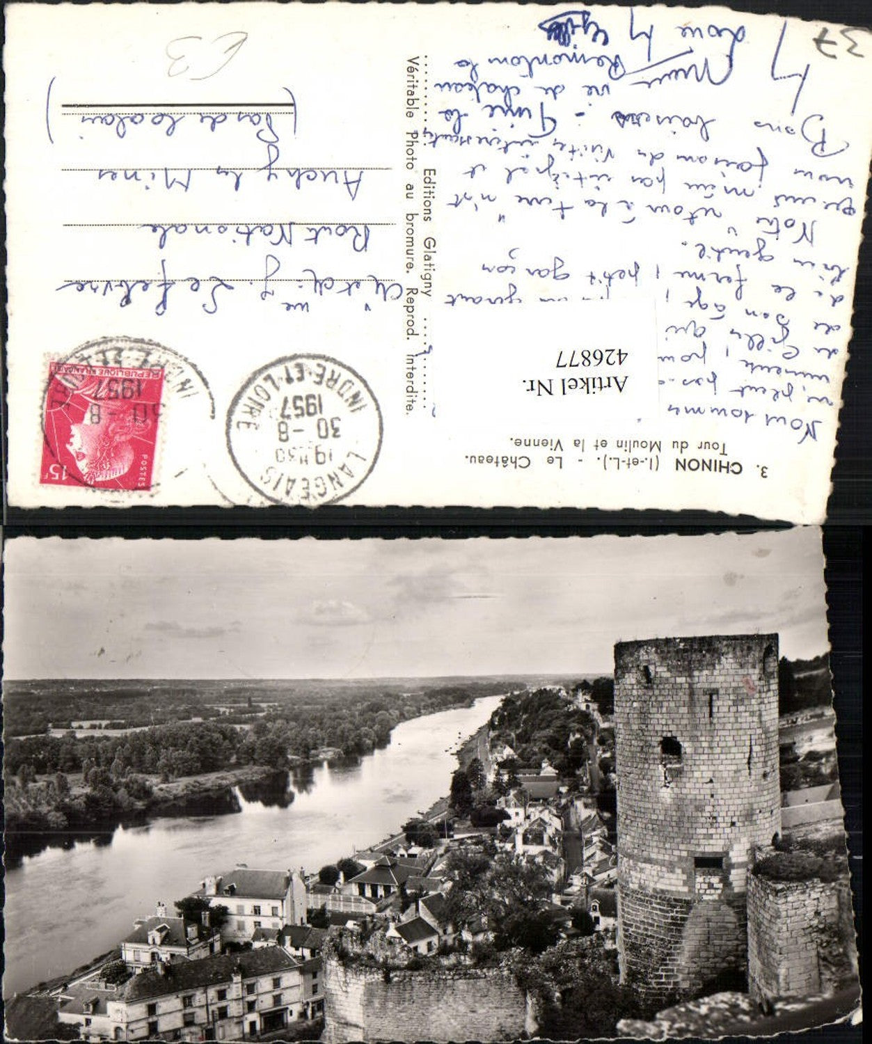 426877,Centre Indre-et-Loire Chinon Le Chateau Tour du Moulin et la Vienne Turm