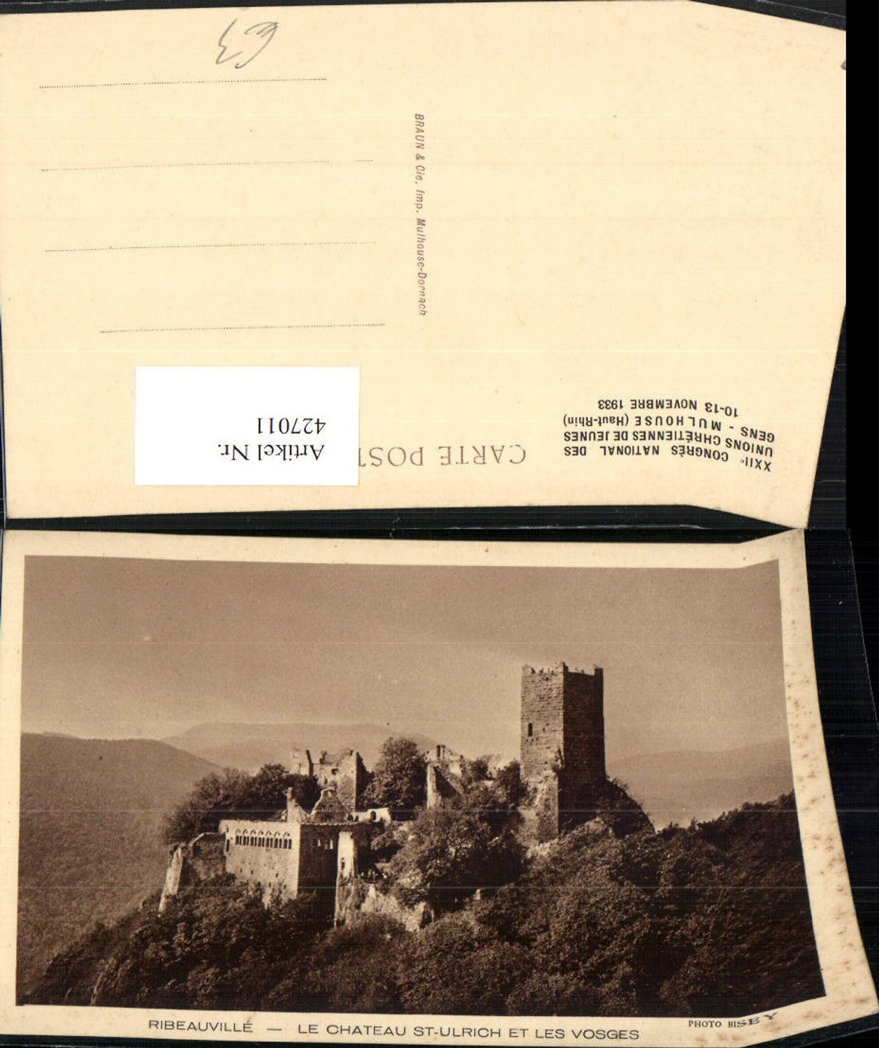 427011,Elsass Haut-Rhin Ribeauville Le Chateau St-Ulrich et les Vosges Burg