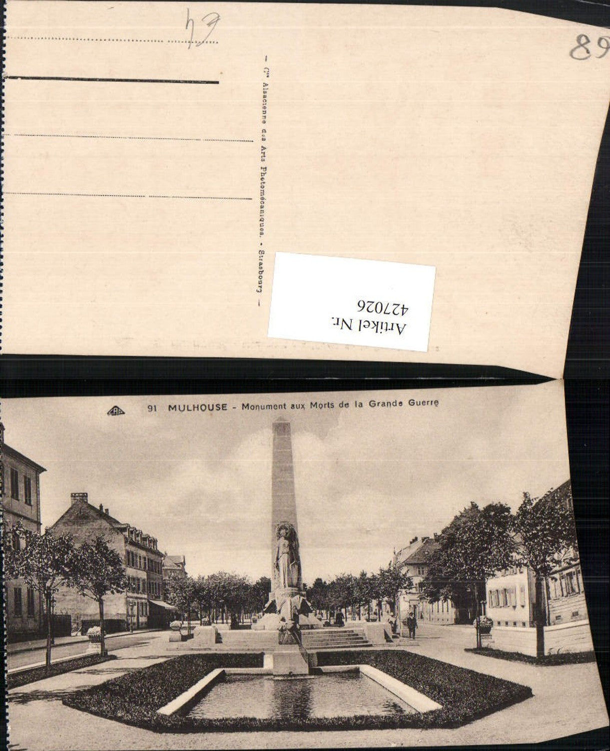 427026,Elsass Haut-Rhin Mulhouse Monument aux Morts de la Grande Guerre