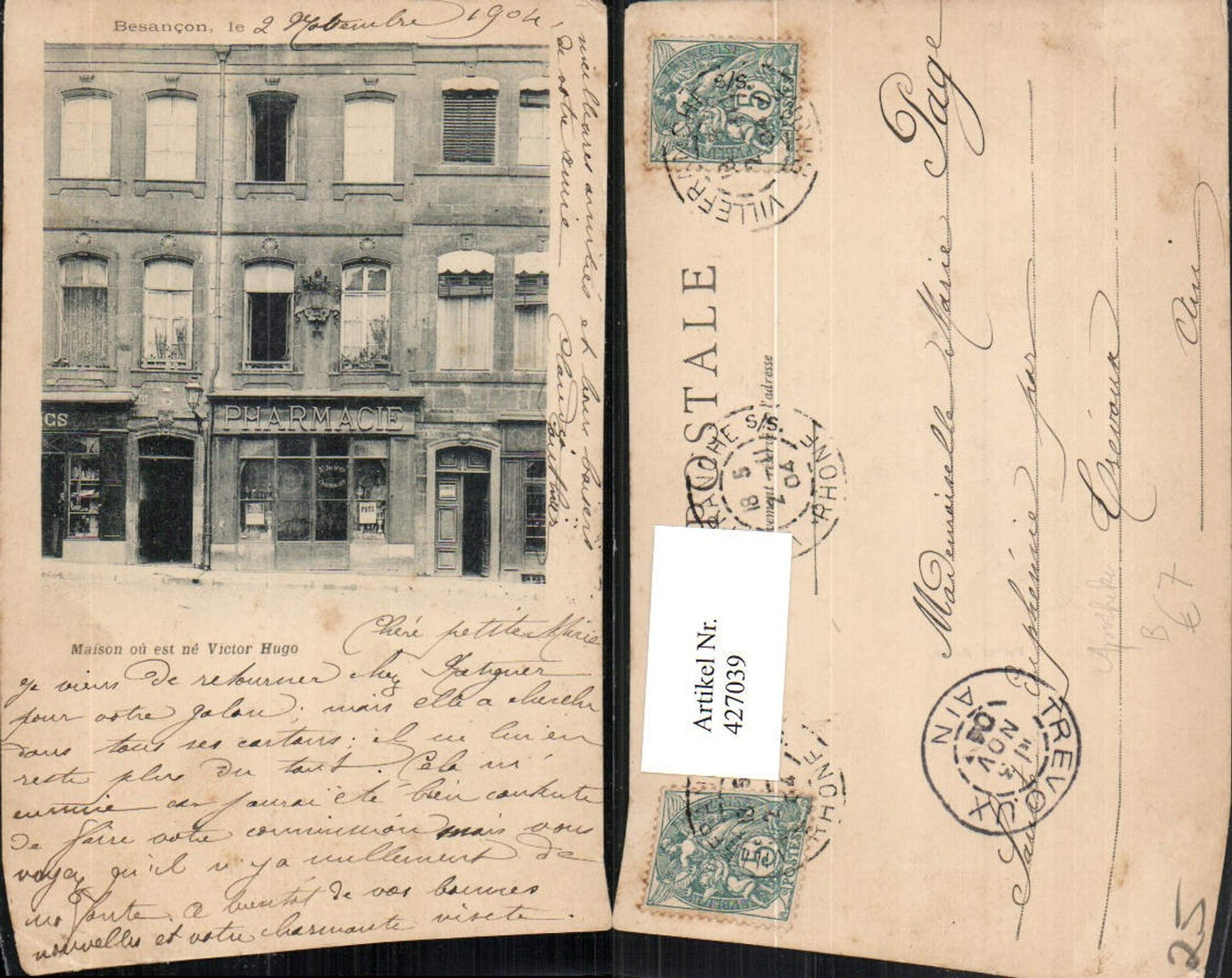 427039,Franche-Comte Doubs Besancon Maison ou est ne Victor Hugo Pharmacie Apotheke