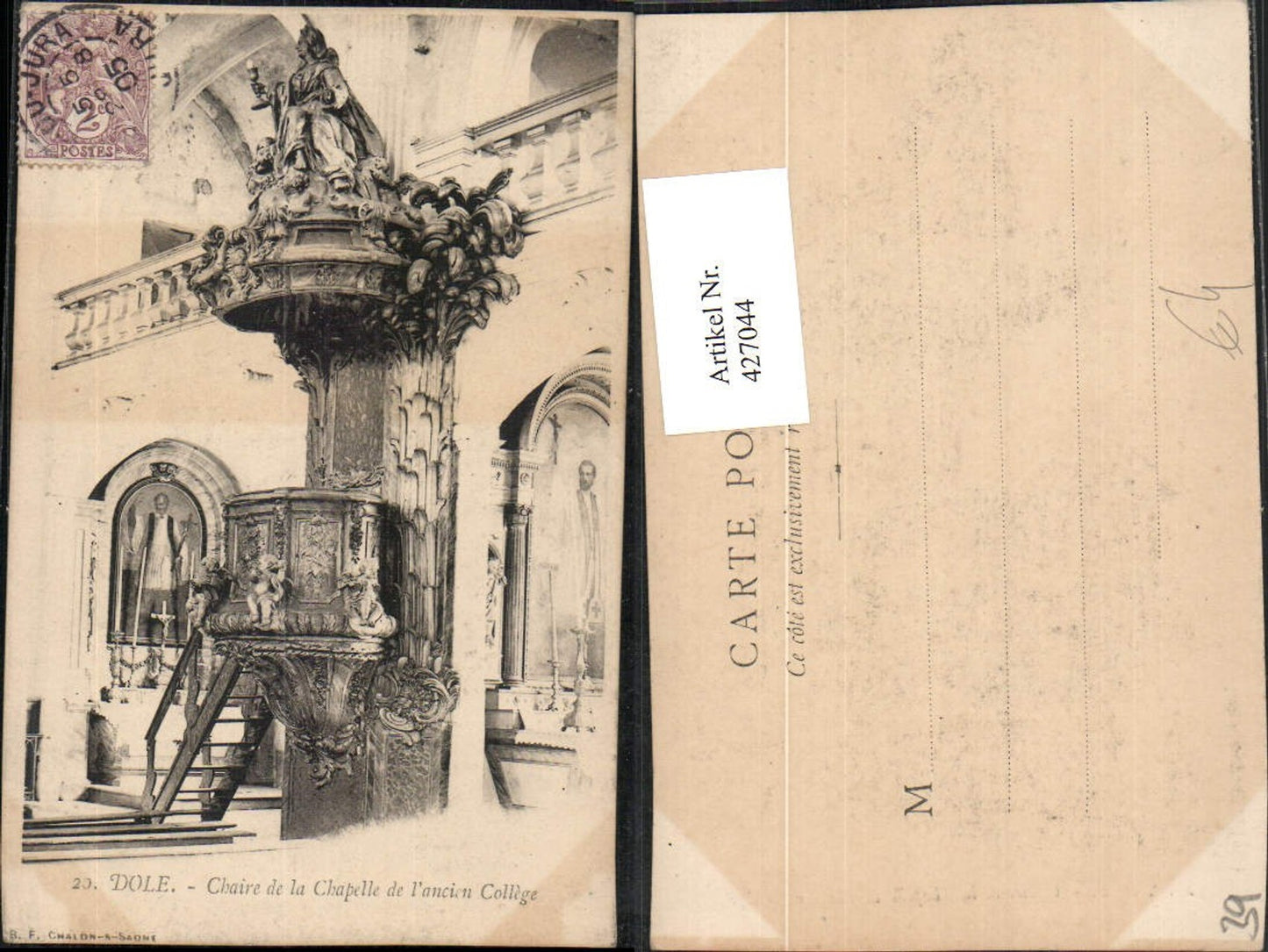 427044,Franche-Comte Jura Dole Chaire de la Chapelle de College Kirche Kanzel