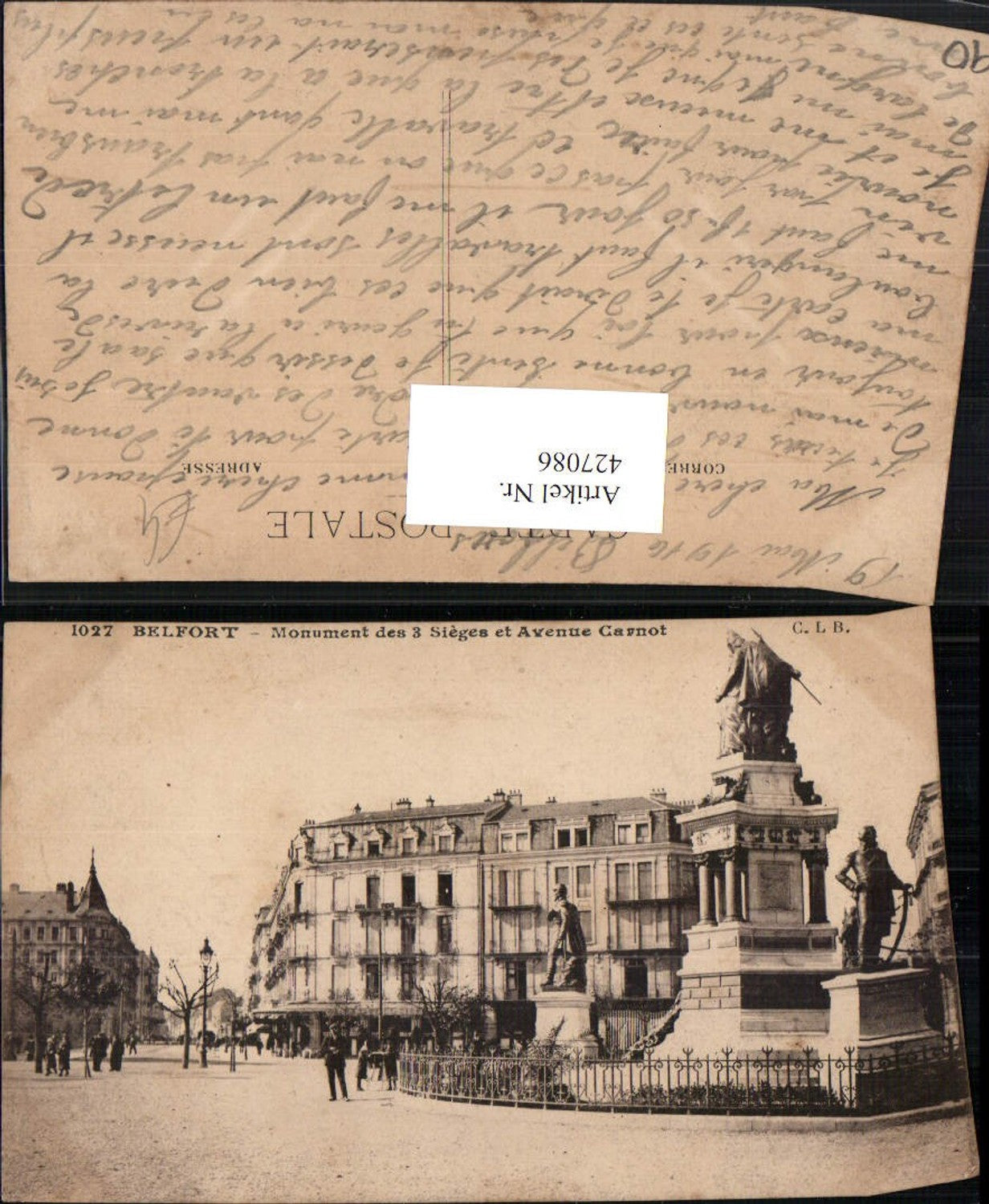 427086,Franche-Comte Territoire-de-Belfort Belfort Monument des Stieges et Avenue Carnot Statue