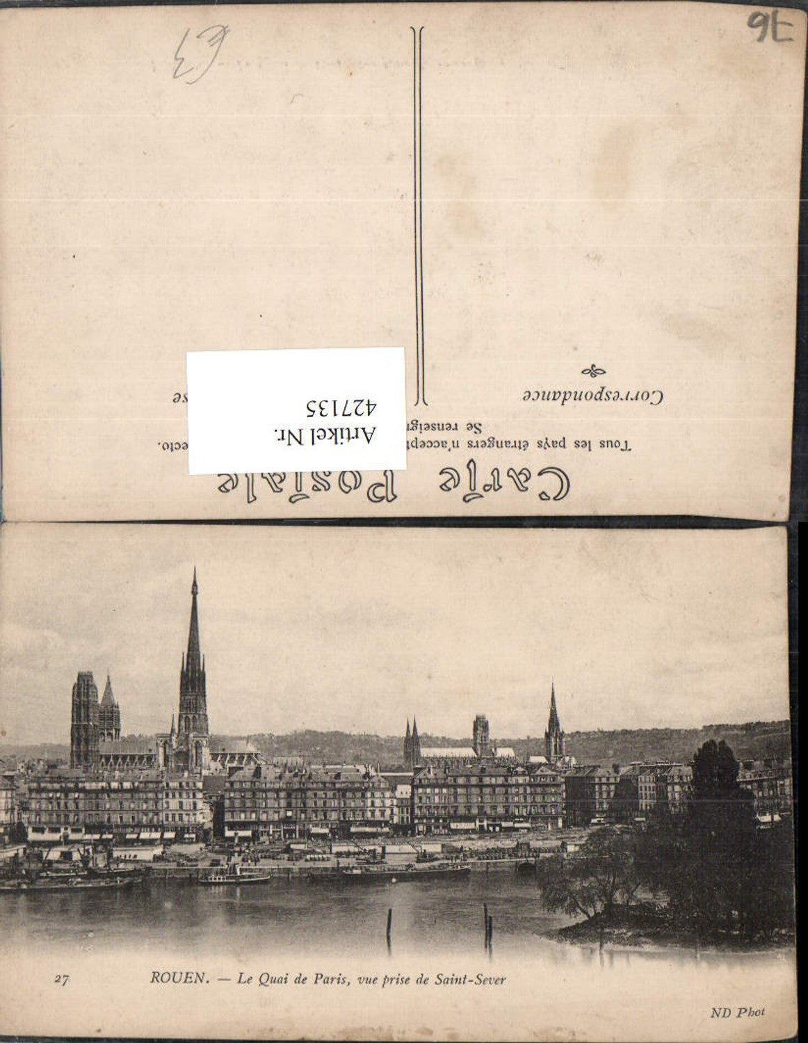 427135,Haute-Normandie Seine-Maritime Rouen Le Quai de Paris vue prise de Saint-Sever Teilansicht