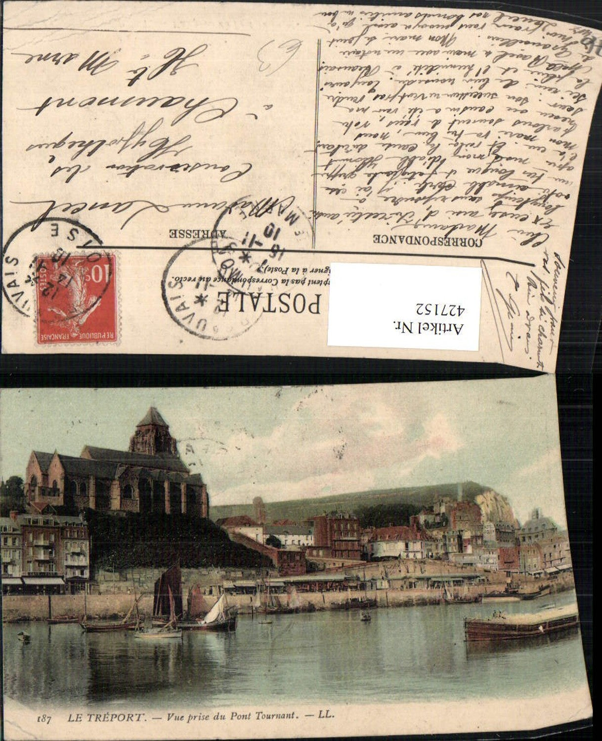 427152,Haute-Normandie Seine-Maritime Le Treport Vue prise du Pont Tournant Teilansicht Kirche