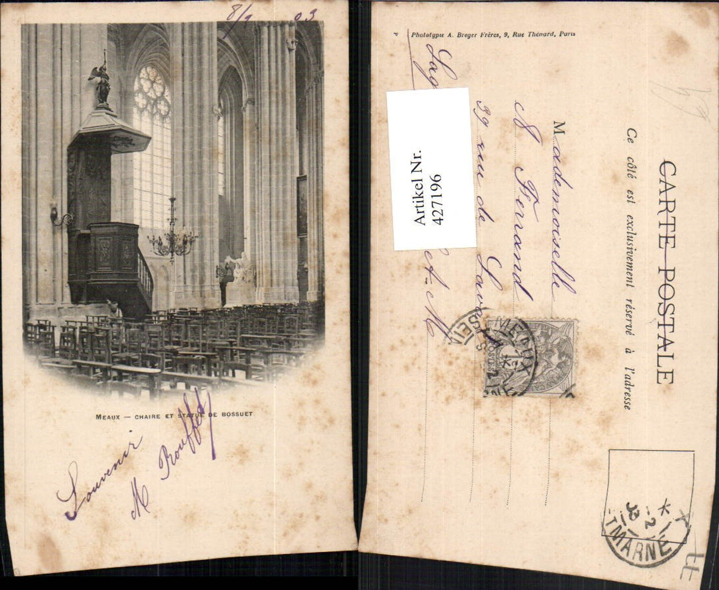 427196,Ile-de-France Seine-et-Marne Meaux Chaire et Statue de Bossuet Kirche Kanzel