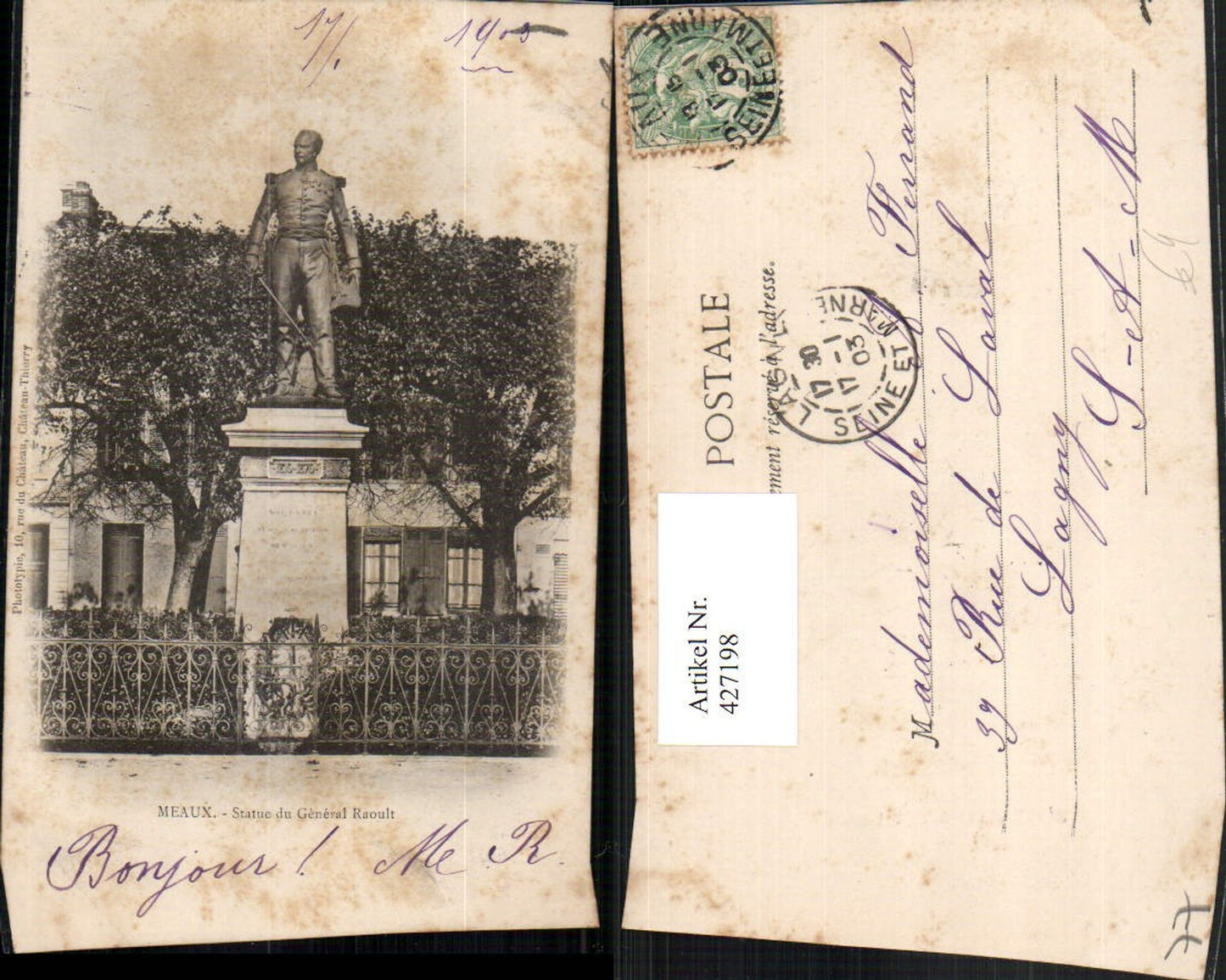 427198,Ile-de-France Seine-et-Marne Meaux Statue du General Raoult Denkmal