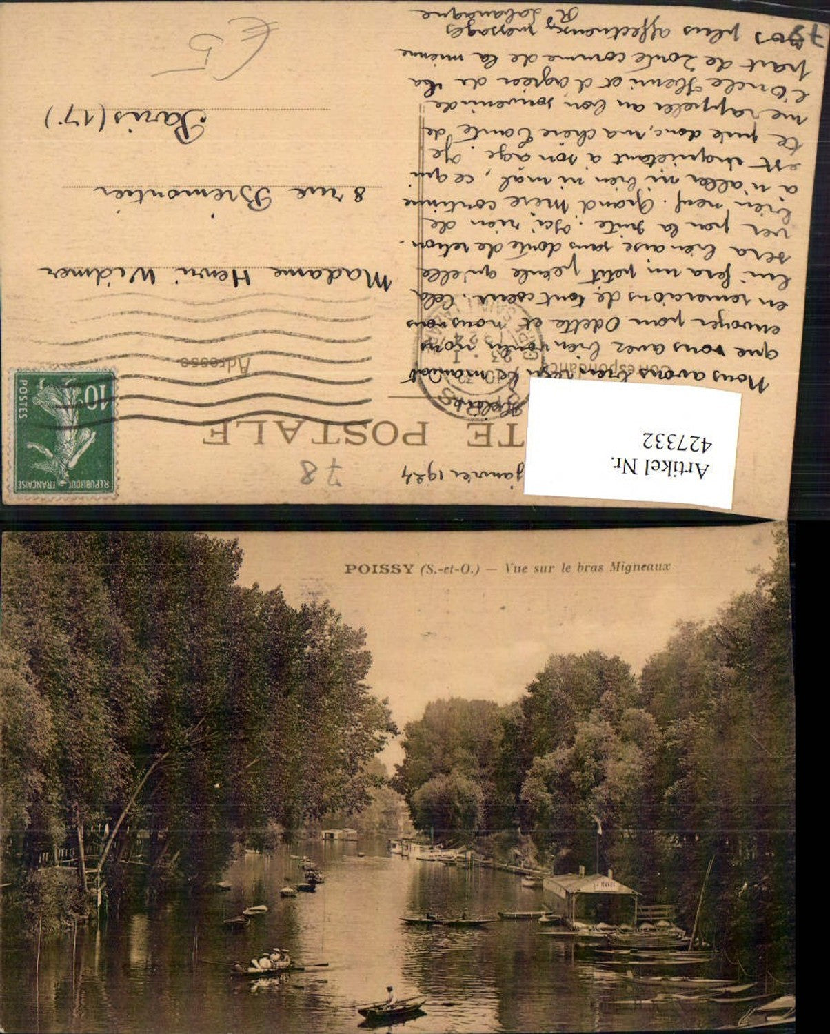 427332,Ile-de-France Yvelines Poissy Vue sur le bras Migneaux Fluss Boote