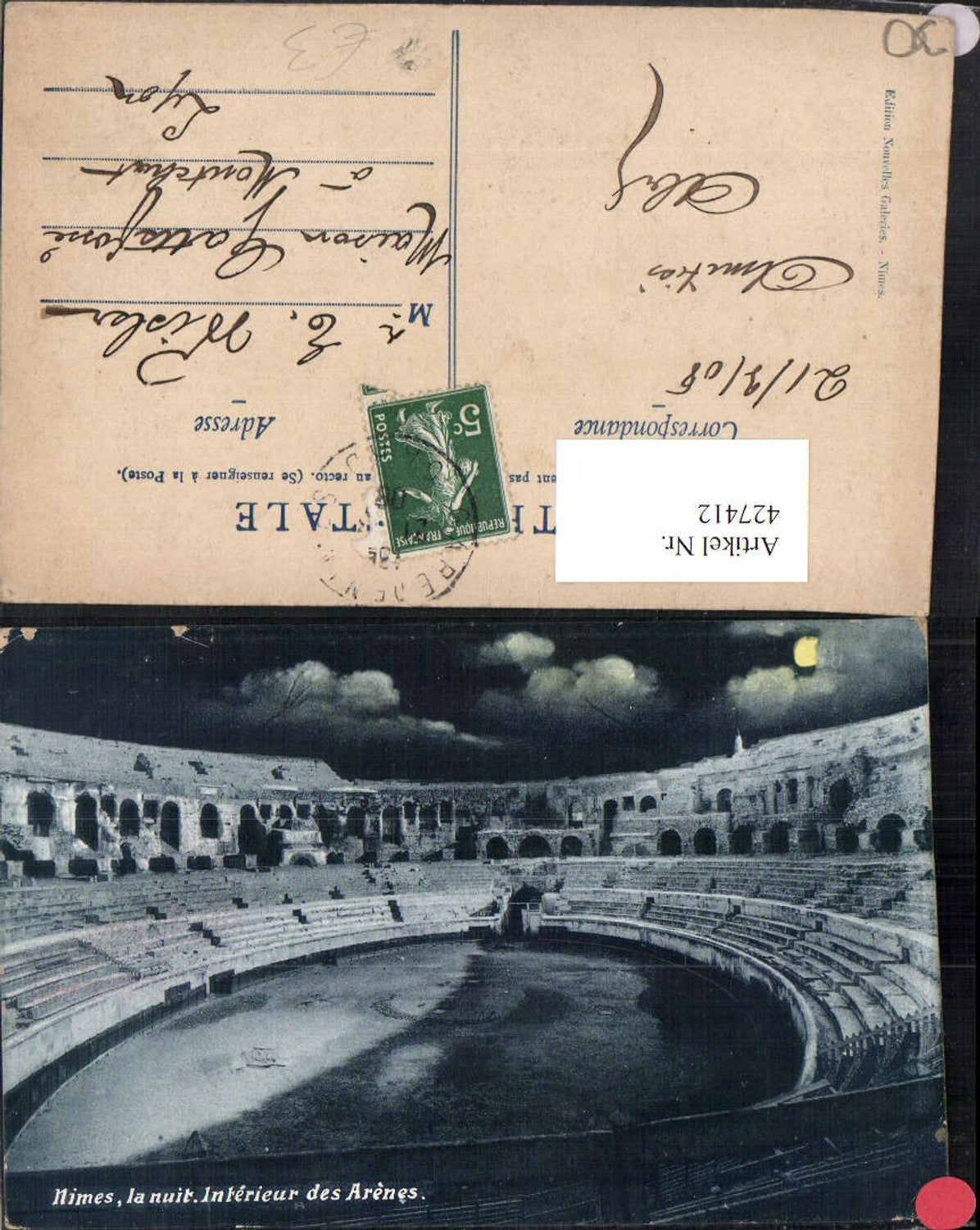 427412,Languedoc-Roussillon Gard Nimes Interieur des Arenes Arena Amphitheater Mondschein