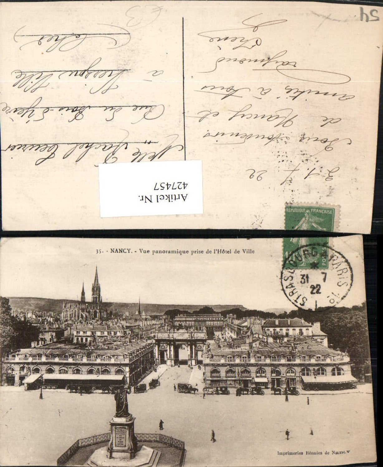 427457,Lothringen Meurthe-et-Moselle Nancy Vue panoramique prise de l'Hotel de Ville Denkmal