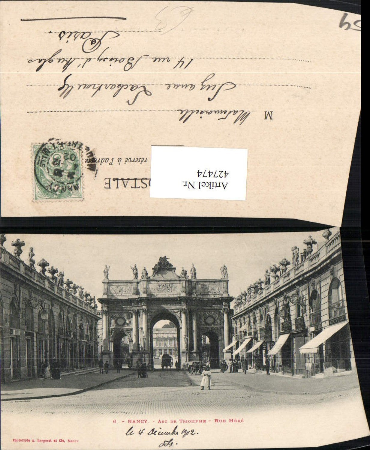 427474,Lothringen Meurthe-et-Moselle Nancy Arc de Triomphe Rue Here Triumphbogen