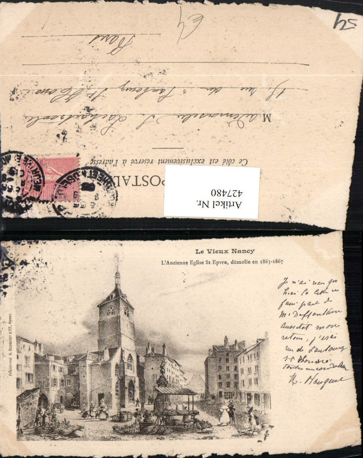427480,Künstler AK Lothringen Meurthe-et-Moselle Nancy Eglise St-Epvre Kirche Markt