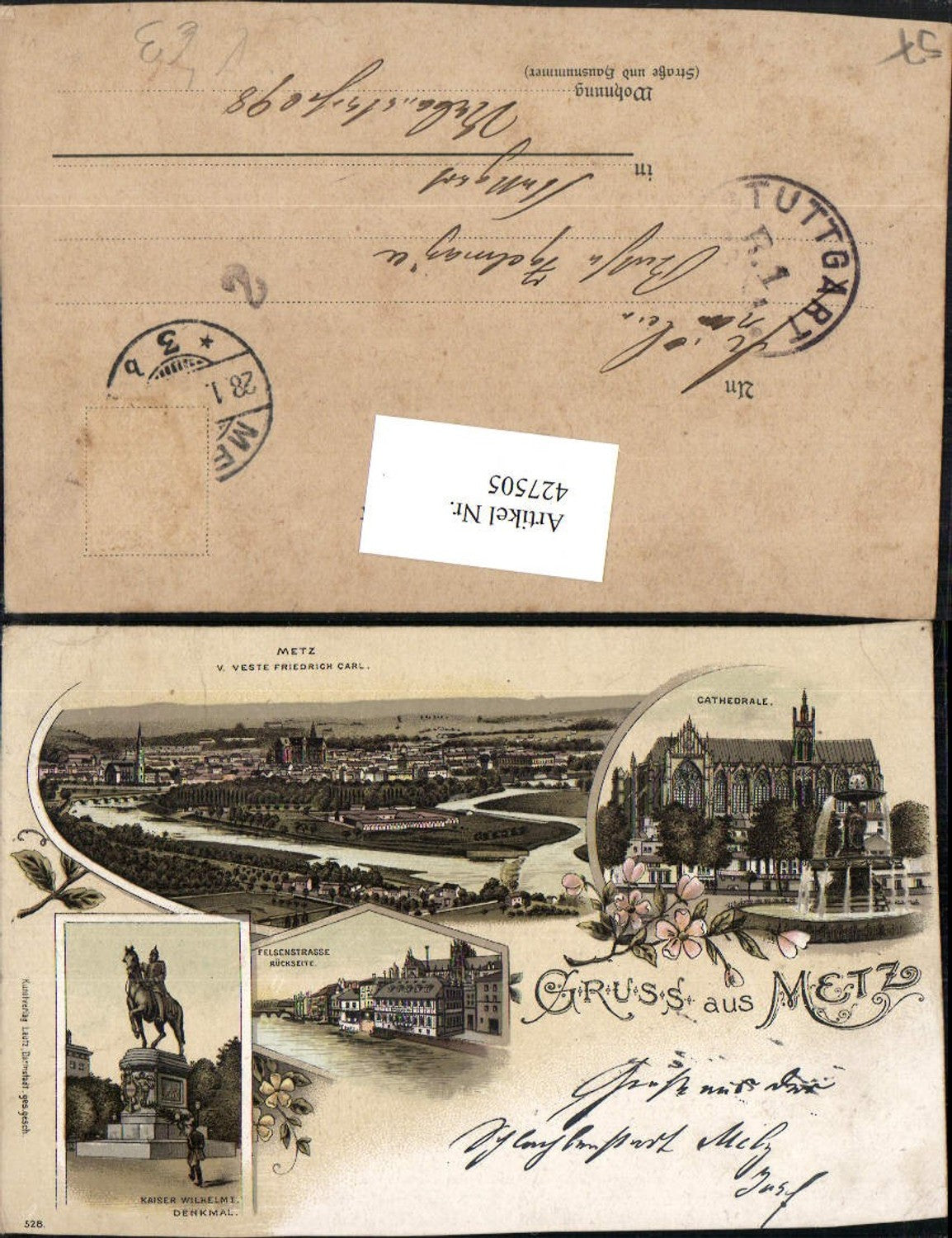 427505,Litho Lothringen Moselle Gruß aus Metz Totale Kirche Denkmal Mehrbildkarte