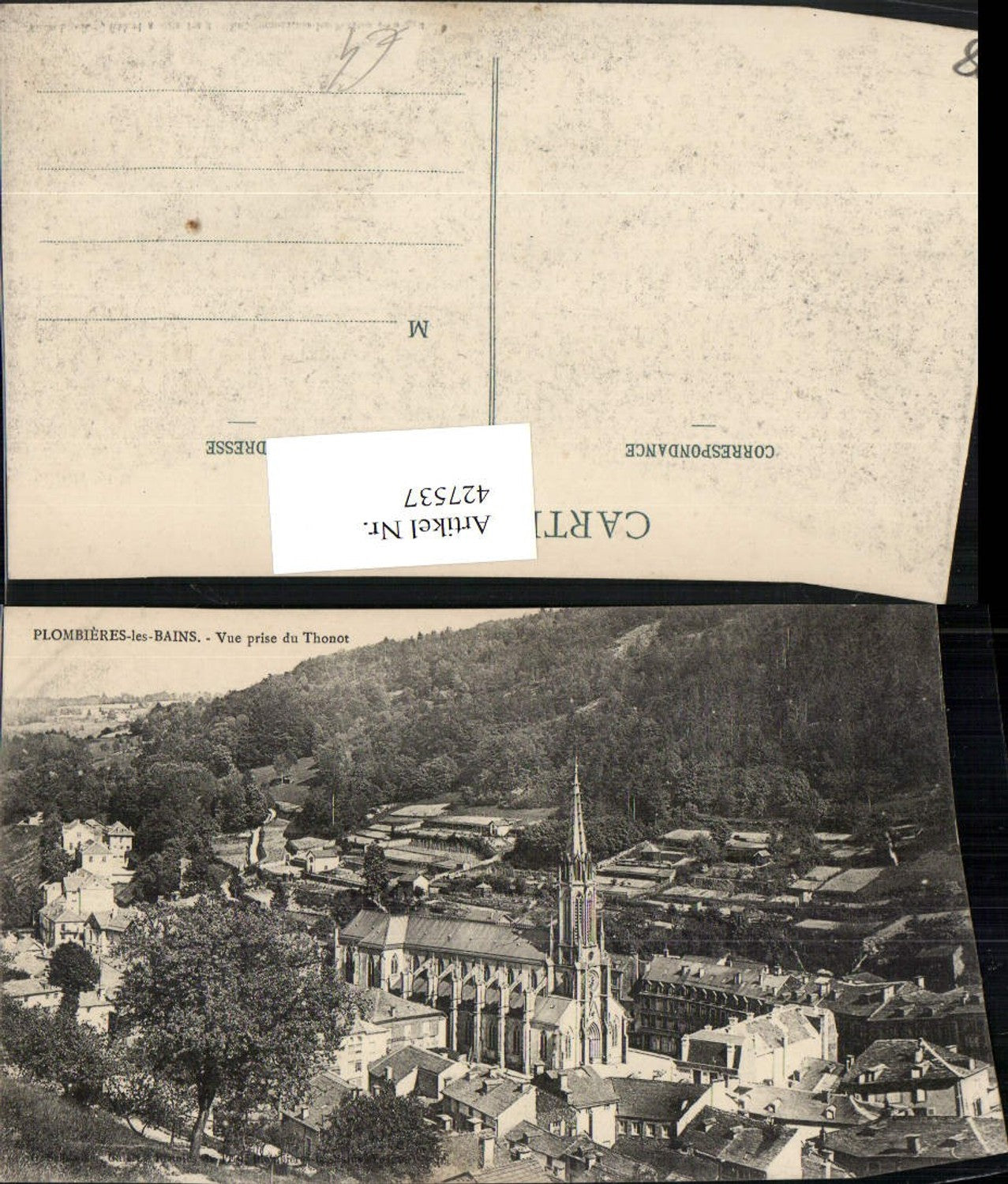 427537,Lothringen Vosges Plombieres-les-Bains Vue prise du Thonot Totale Kirche