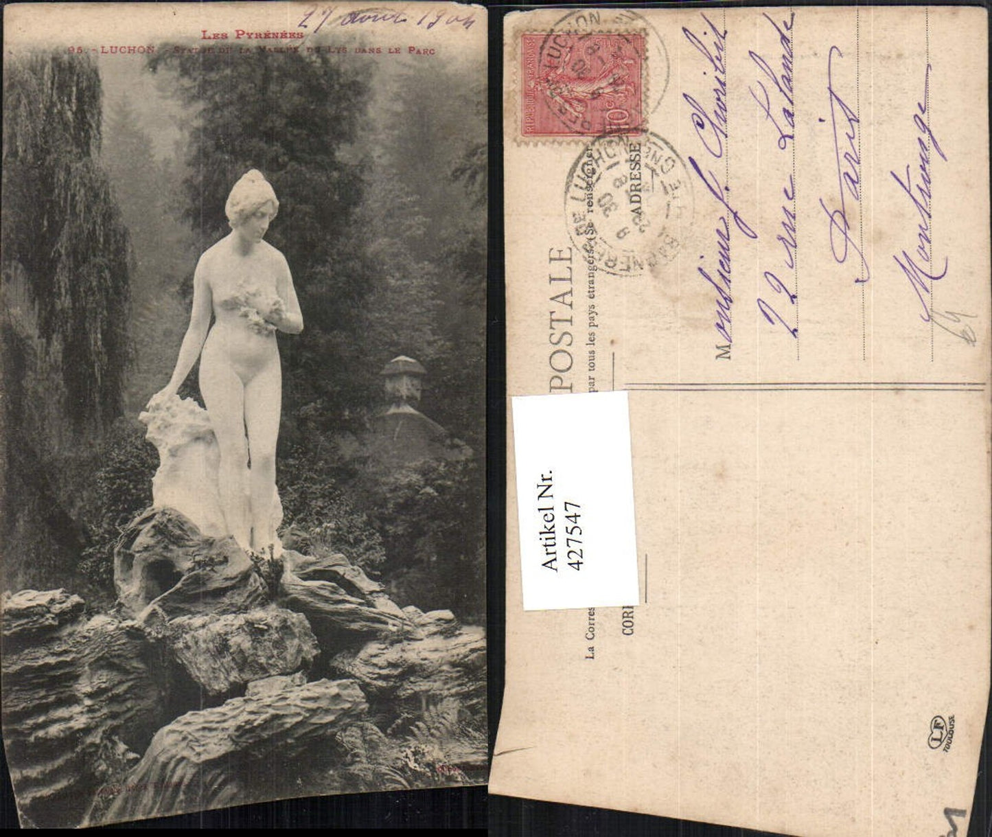 427547,Midi-Pyrenees Haute-Garonne Luchon Statue de la Vallee du Lys dans le Parc