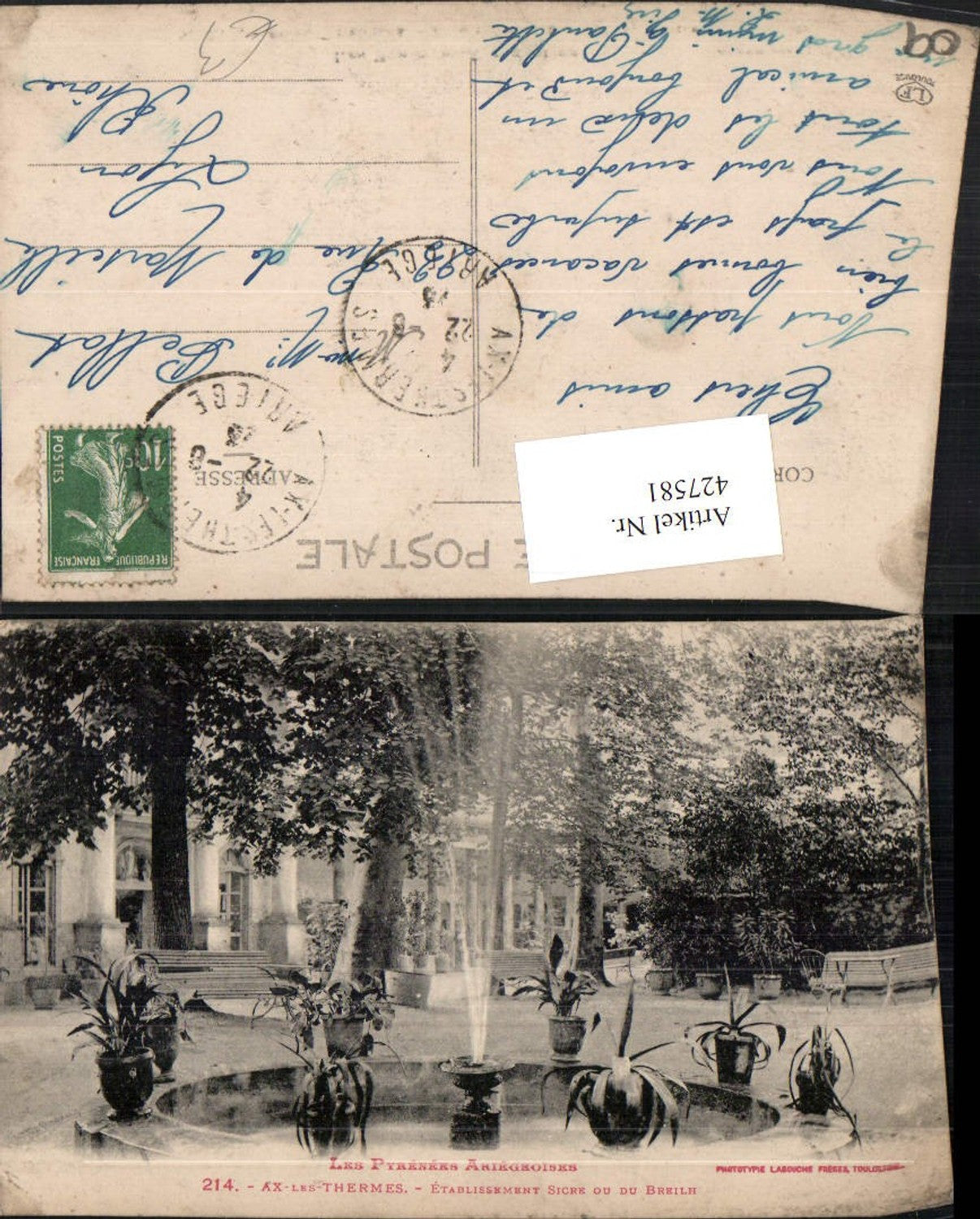 427581,Midi-Pyrenees Ariege Ax-les-Thermes Etablissement Sicre ou du Breilh Brunnen