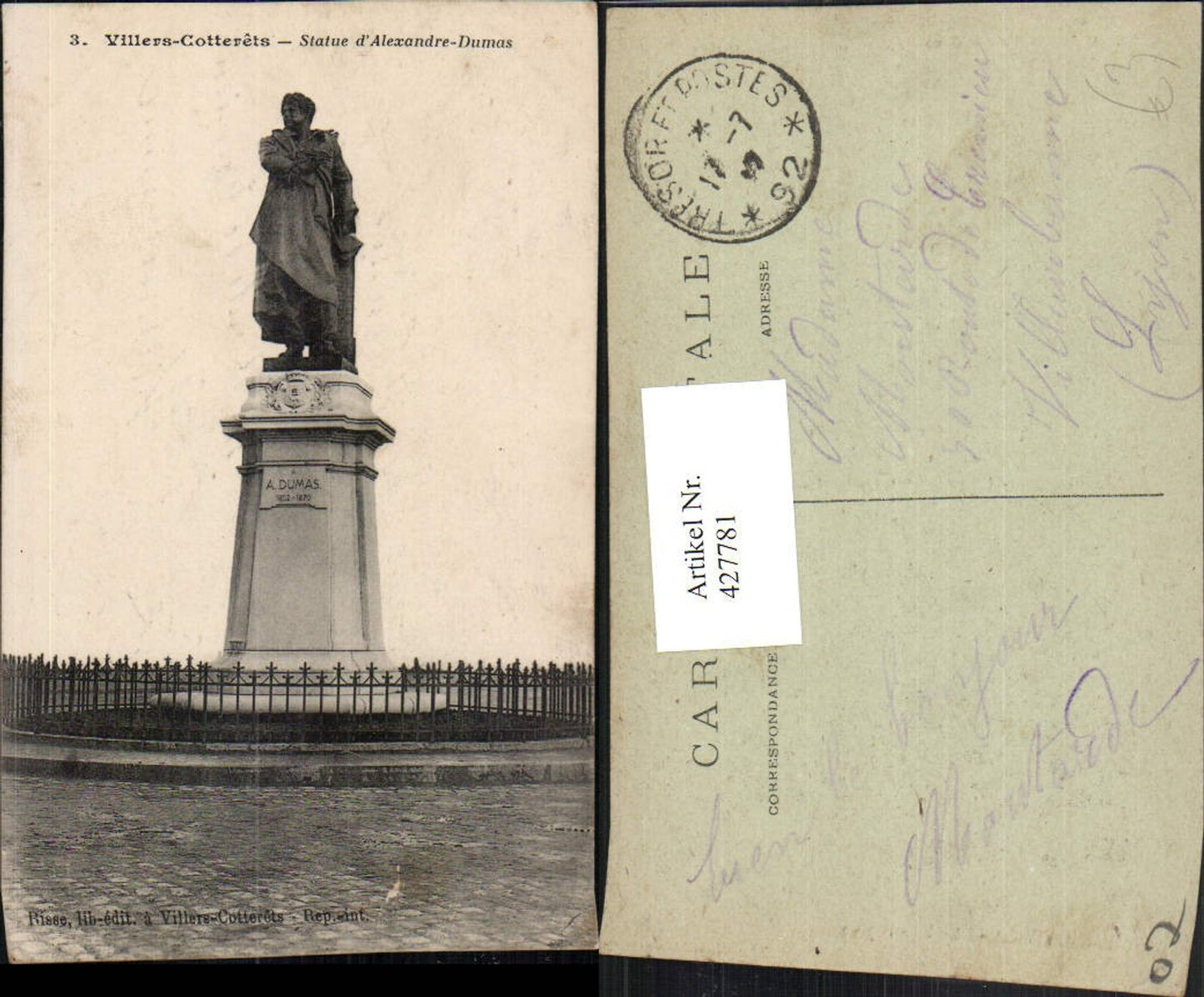 427781,Picardie Aisne Villers-Cotterets Statue d'Alexandre-Dumas Denkmal