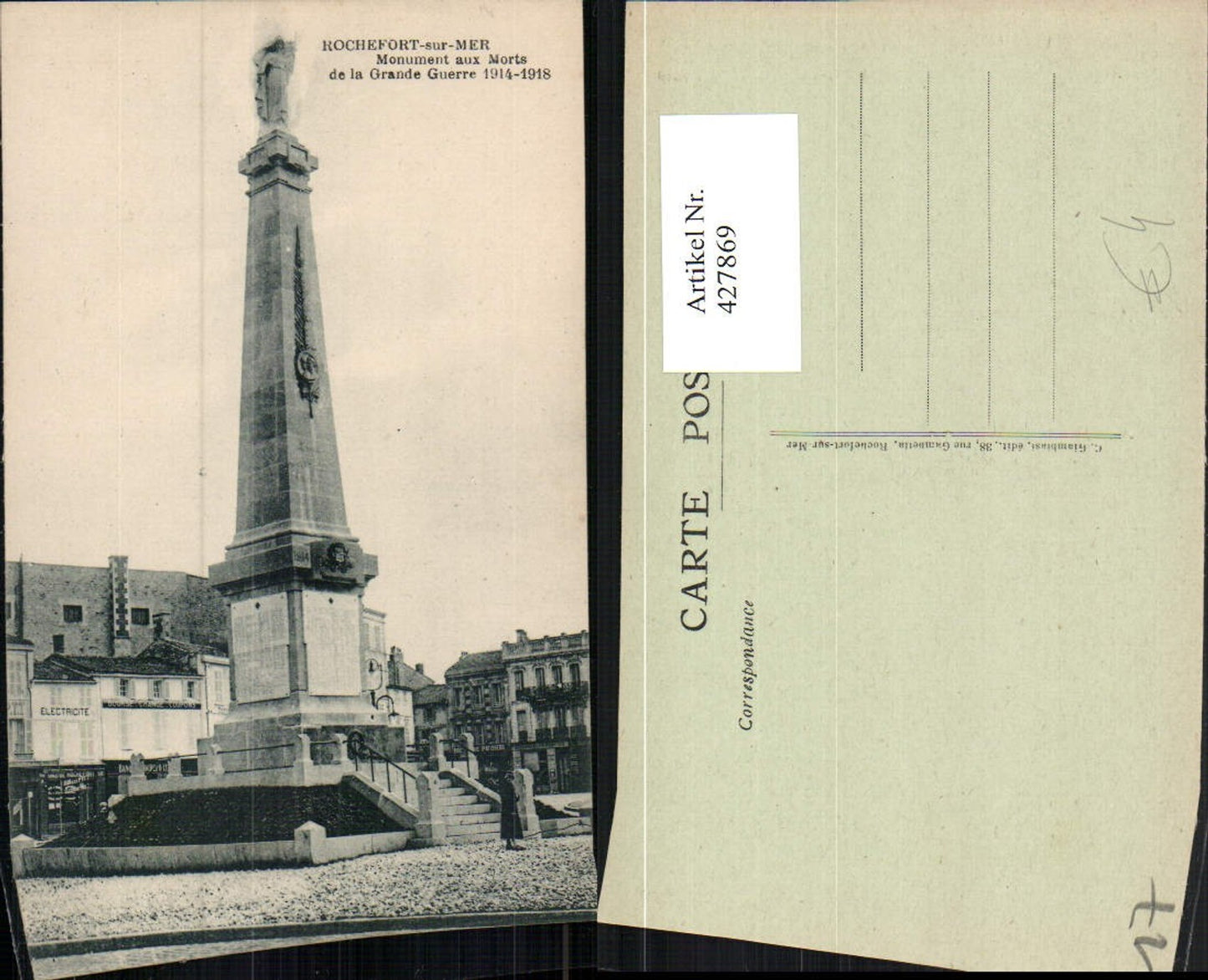 427869,Poitou-Charentes Charente-Maritime Rochefort-sur-Mer Monument aux Morts Säule