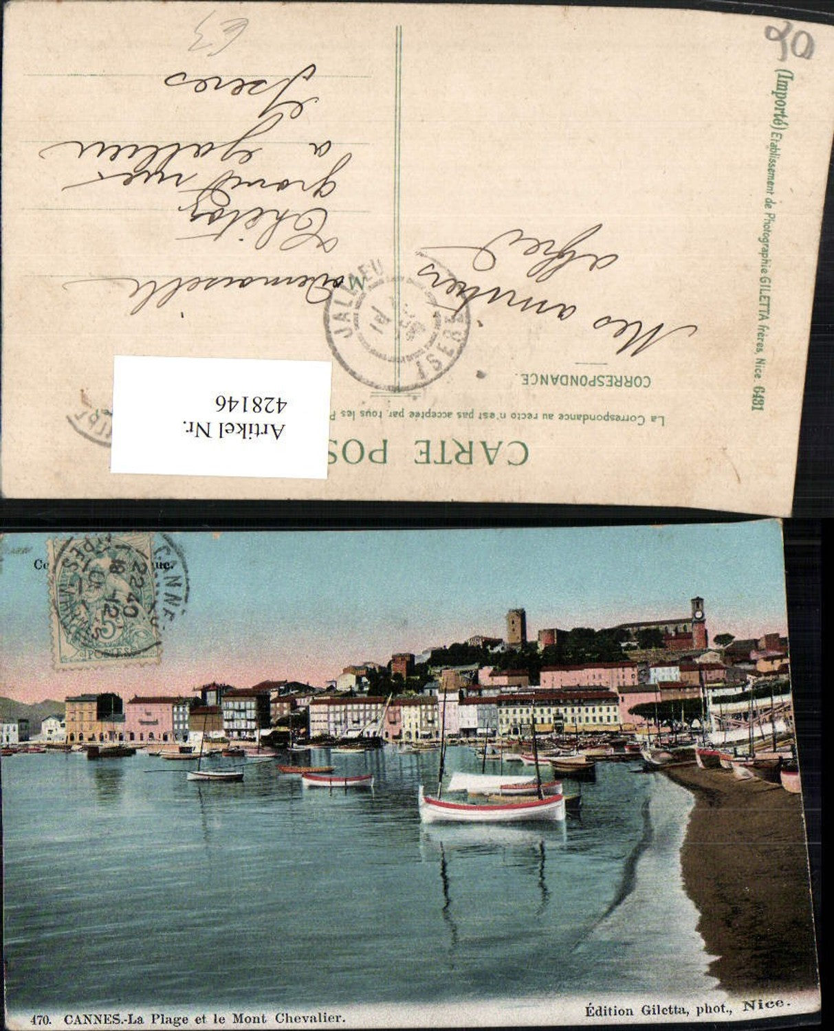 428146,Provence-Alpes-Cote-Azur Alpes Maritimes Cannes La Plage et le Mont Chevalier Teilansicht