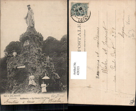 428321,Rhone-Alpes Loire Valfleury La Chaise a la Vierge Statue Nonne