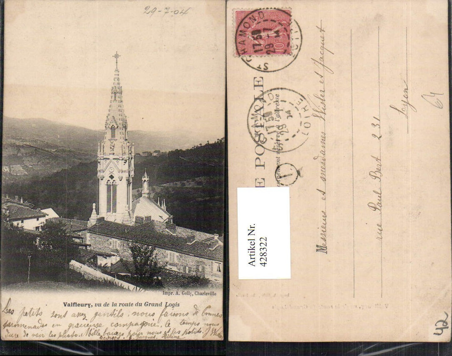 428322,Rhone-Alpes Loire Valfleury vu de la route du Grand Logis Kirche