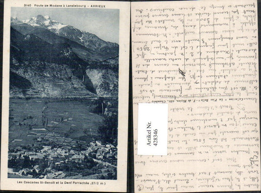 428346,Rhone-Alpes Savoie Avrieux Les Cascades St-Benolt et Dent Parrachee Totale Bergkulisse