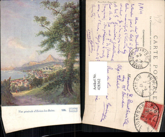 428362,Künstler AK Rhone-Alpes Haute-Savoie Evain-les-Bains Vue generale Totale