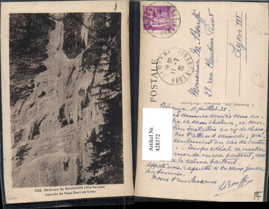 428372,Rhone-Alpes Haute-Savoie Samoens Cascade du Nant-Dent gefrorener Wasserfall