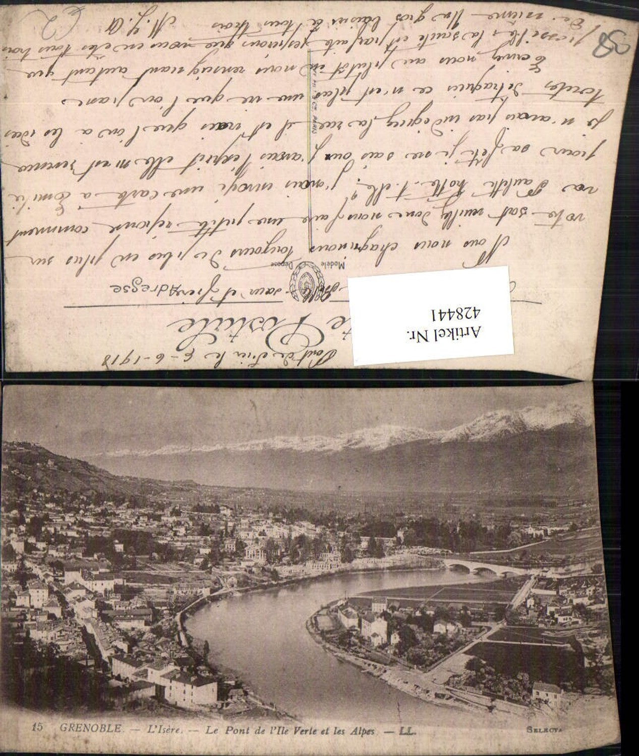 428441,Rhone-Alpes Isere Grenoble Le Pont de l'Ile Verte et les Alpes Totale