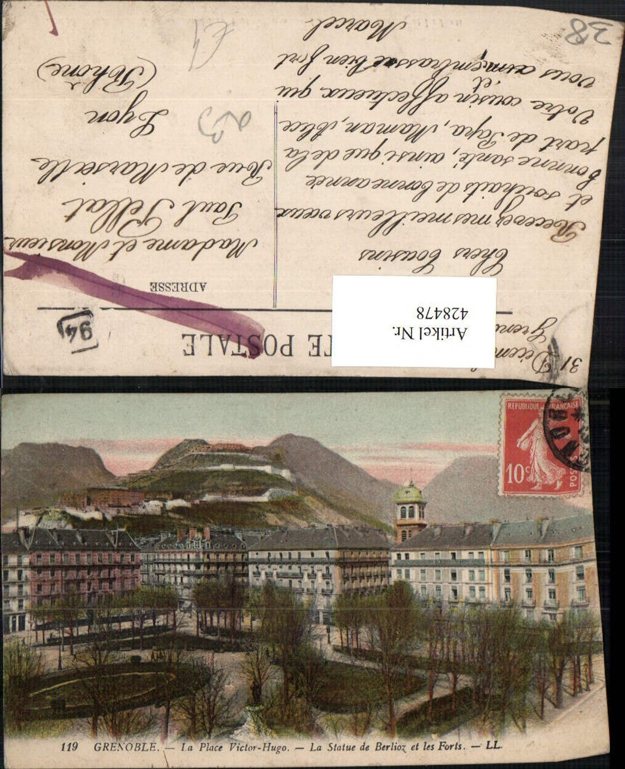 428478,Rhone-Alpes Isere Grenoble La Place Victor-Hugo Statue de Berlioz et les Forts