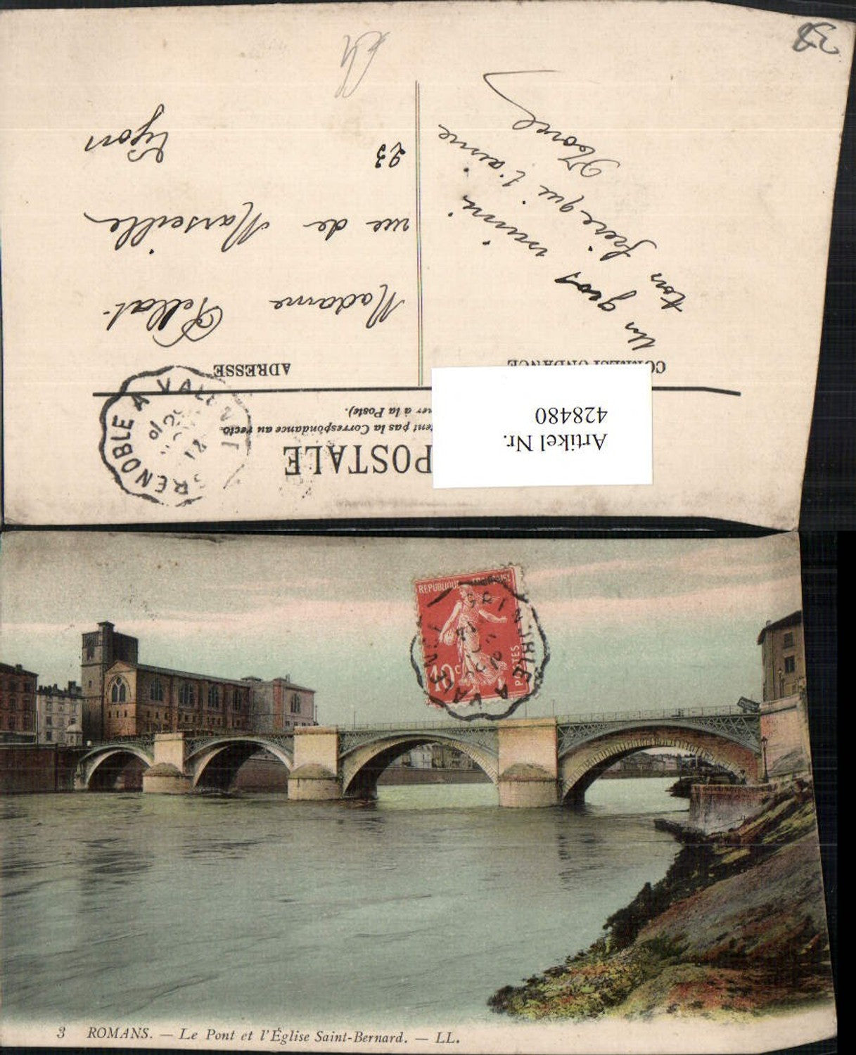 428480,Rhone-Alpes Isere Romans Pont et l'Eglise Saint-Bernard Brücke Kirche