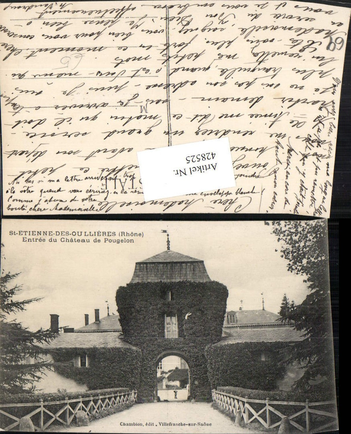 428525,Rhone-Alpes Rhone St-Etiene-de-Oullieres Entree du Chateau de Pougelon Schloss Eingang