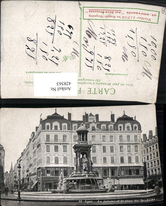 428563,Rhone-Alpes Rhone Lyon La fontaine et la place des Jacobins Brunnen