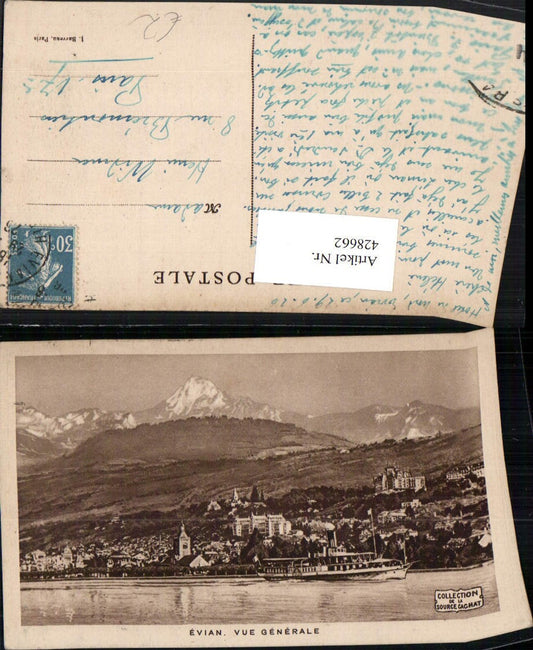 428662,Rhone-Alpes Haute-Savoie Evian Vue Generale Totale Dampfer Bergkulisse