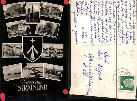 428787,Stralsund Rathaus Theater Bahnhof Hafen Mehrbildkarte pub VEB