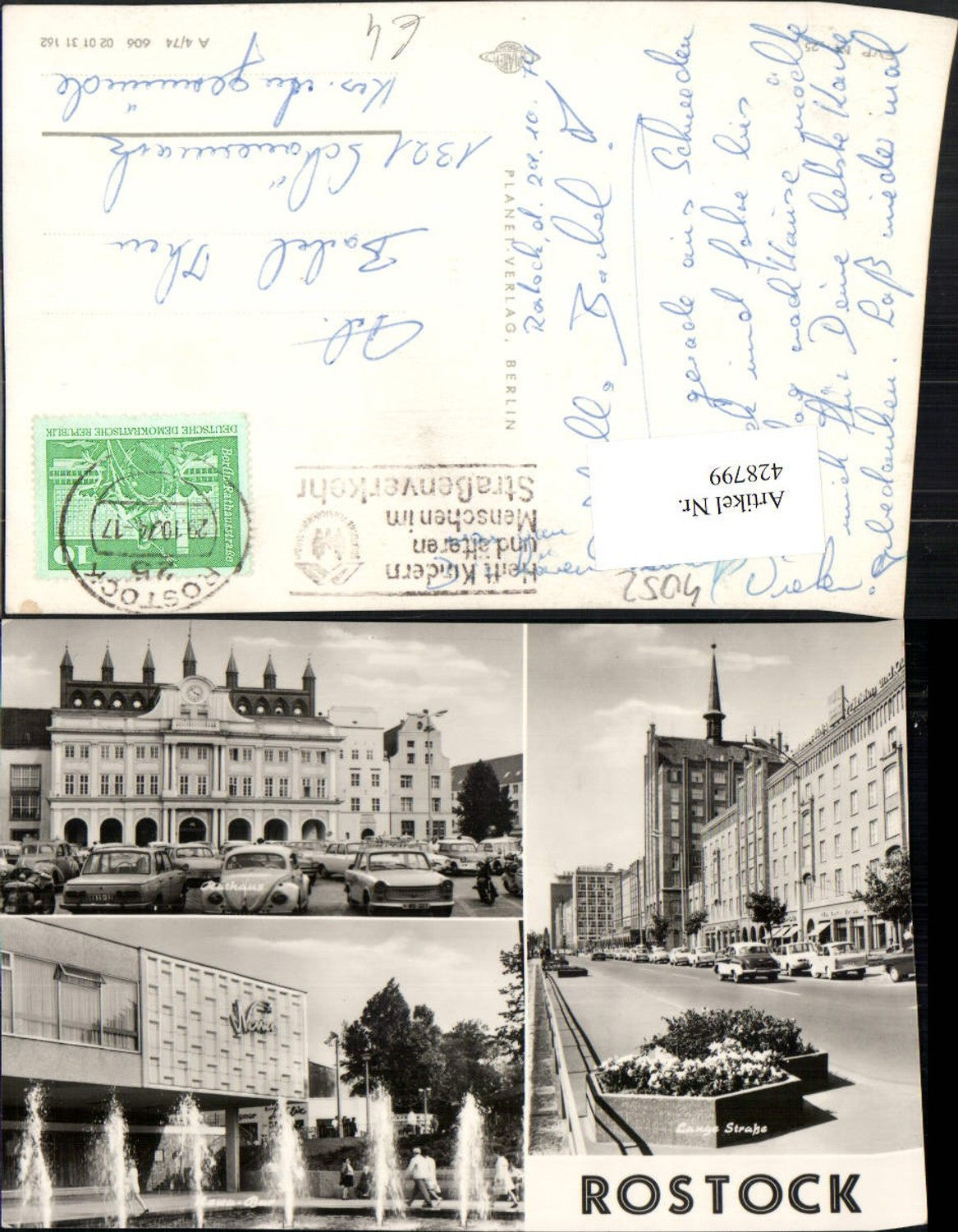 428799,Rostock Rathaus Lange Straße Brunnen Mehrbildkarte