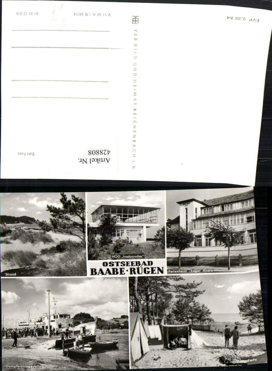 428808,Ostseebad Baabe auf Rügen Strand Dampfer Zeltplatz Mehrbildkarte pub VEB