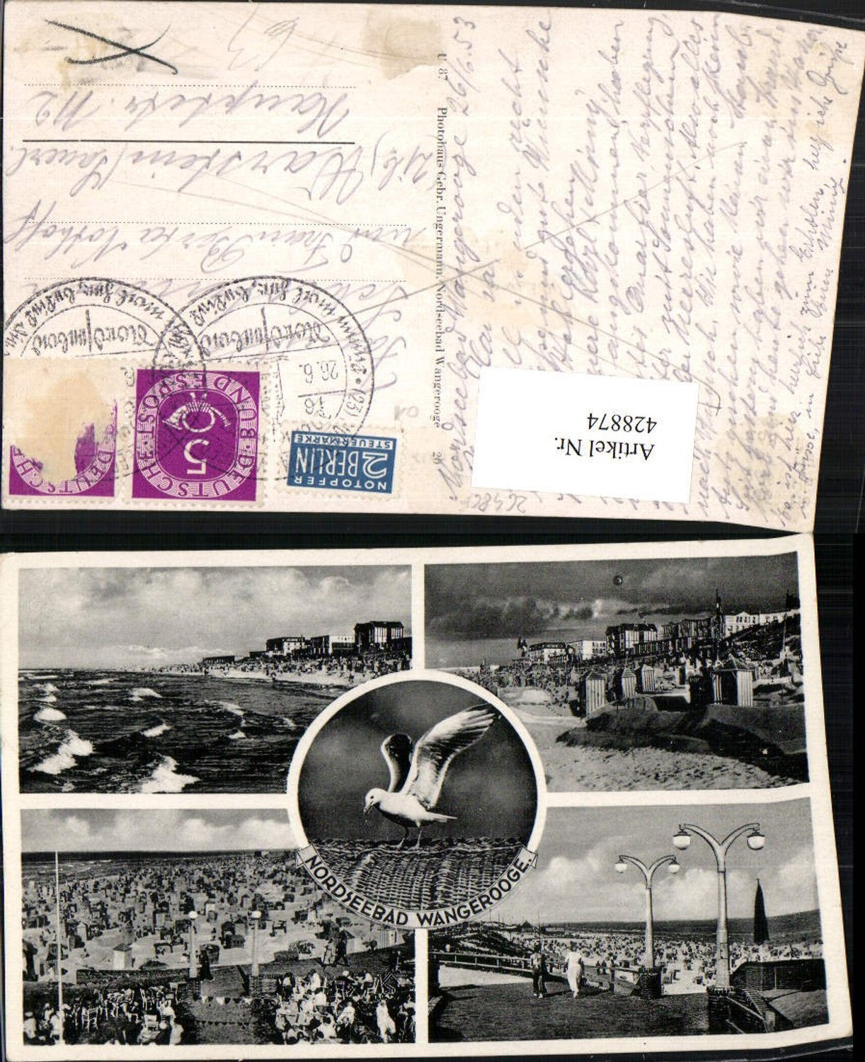 428874,Nordseebad Wangerooge Strand Strandleben Möwe Mehrbildkarte