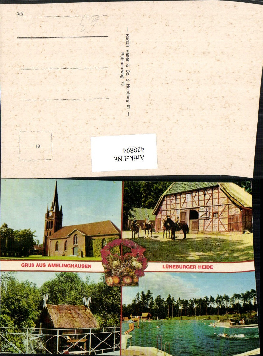 428894,Amelinghausen Kirche Freibad Pferde Mehrbildkarte