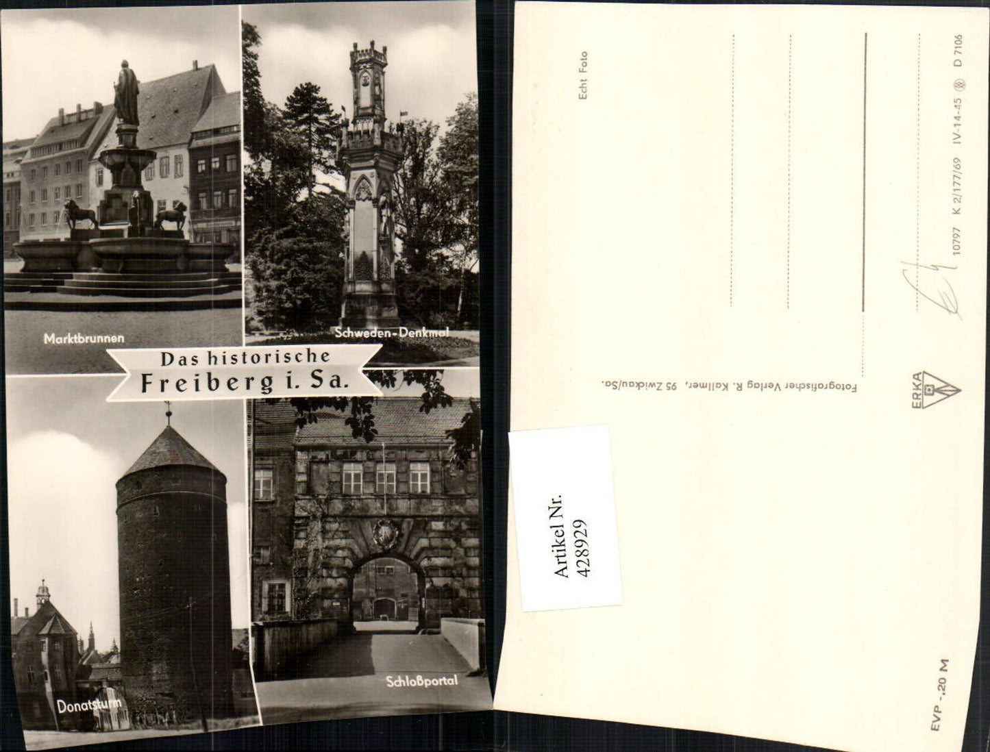 428929, Freiberg Market Fountain Sweden Monument Donat Tower Multi-view postcard