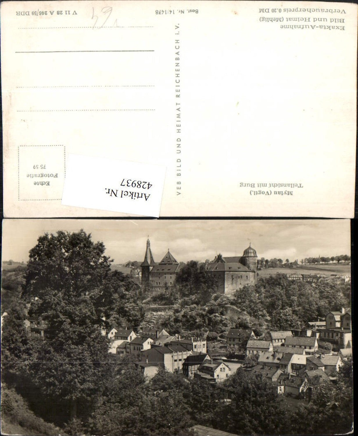 428937,Mylau Teilansicht m. Burg pub VEB