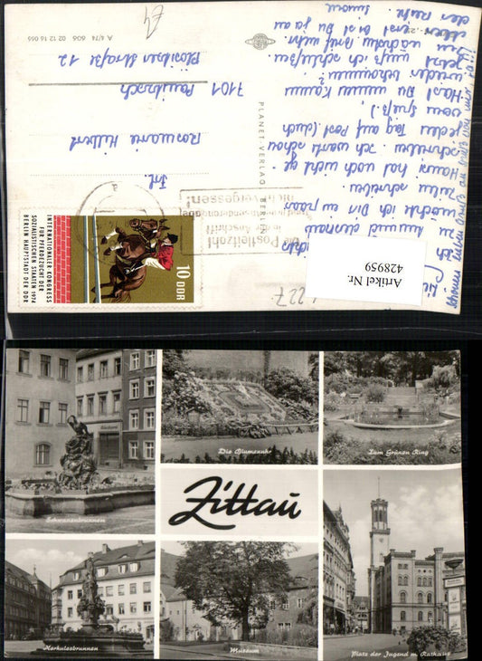 428959,Zittau Museum Herkulesbrunnen Rathaus Blumenuhr Mehrbildkarte