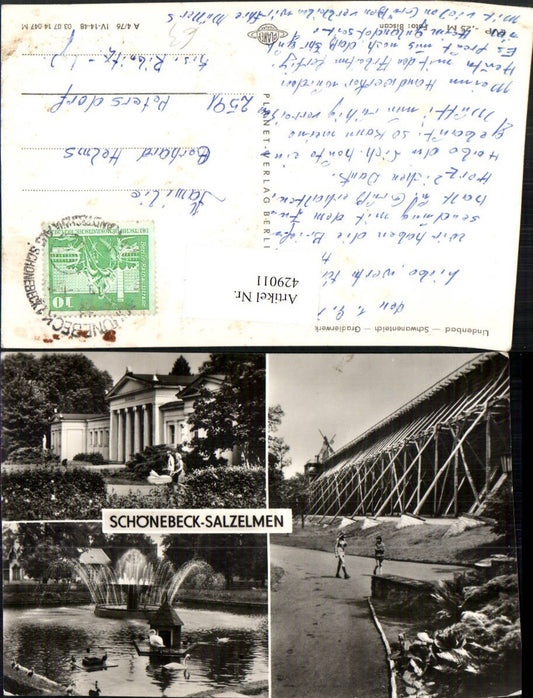 429011,Schönebeck Salzelmen Gradierwerk Lindenbad Teich Mehrbildkarte