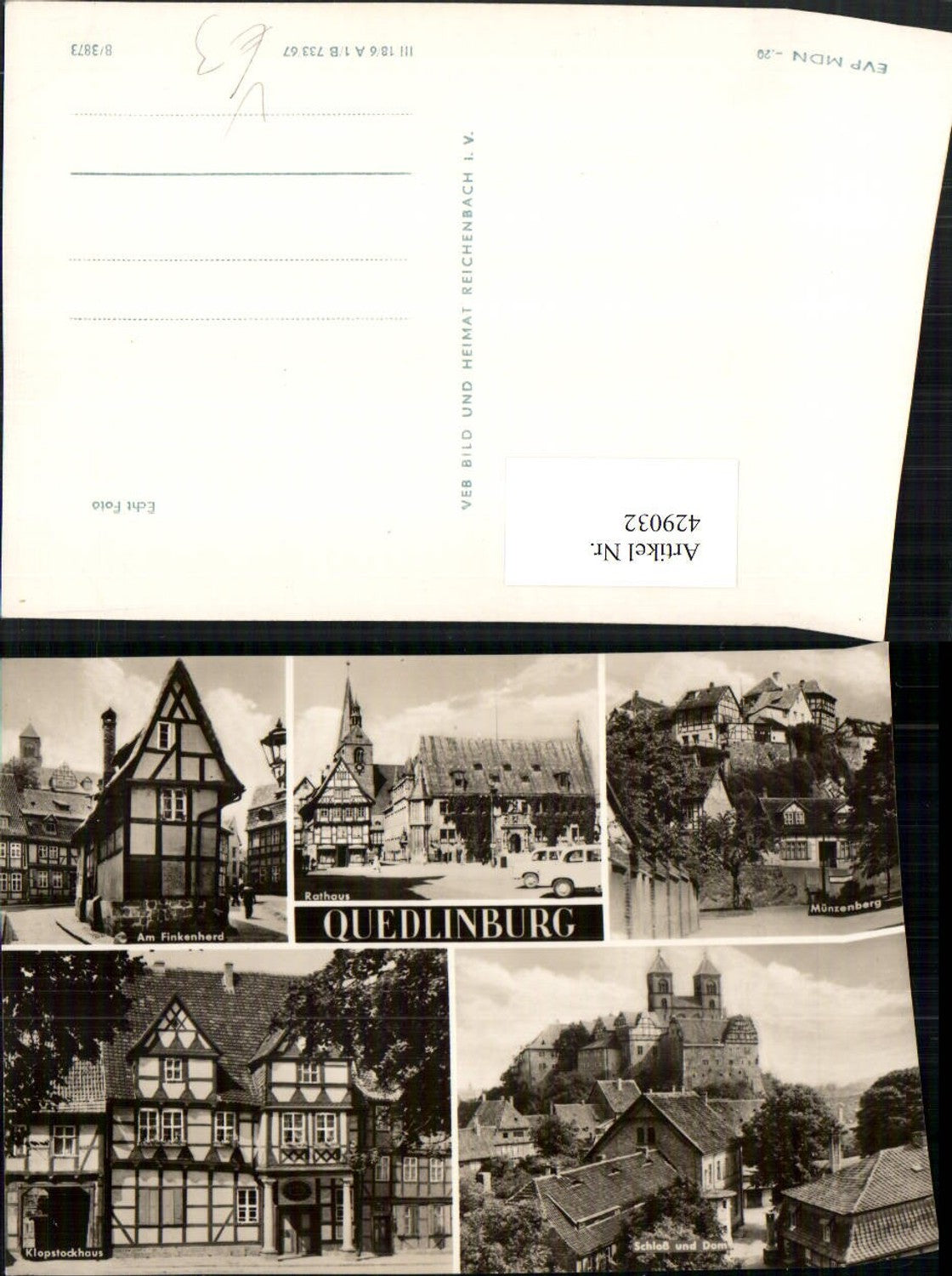 429032,Quedlinburg Teilansicht Schloss Rathaus Finkenherd Mehrbildkarte pub VEB