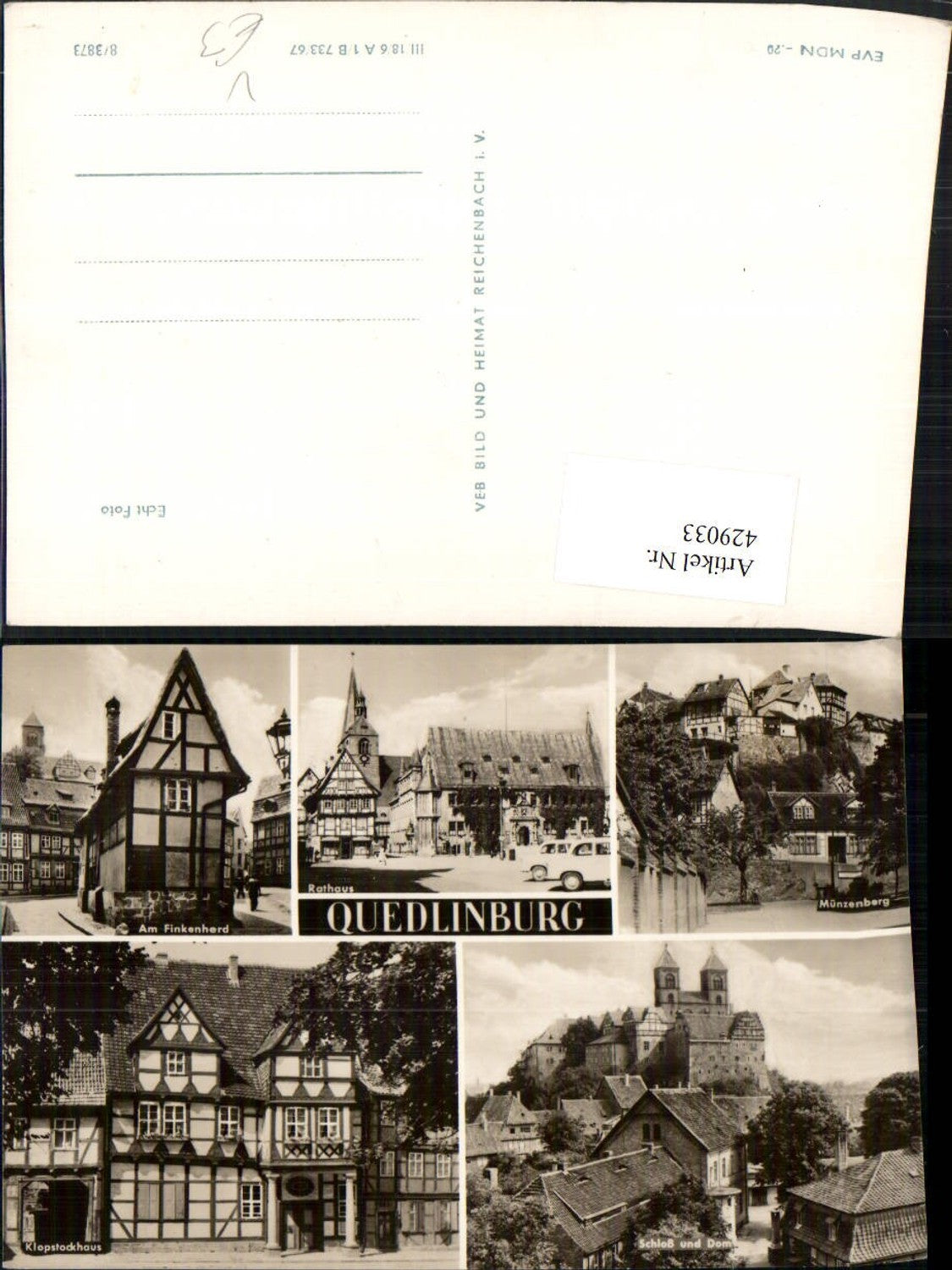 429033,Quedlinburg Teilansicht Schloss Rathaus Finkenherd Mehrbildkarte pub VEB