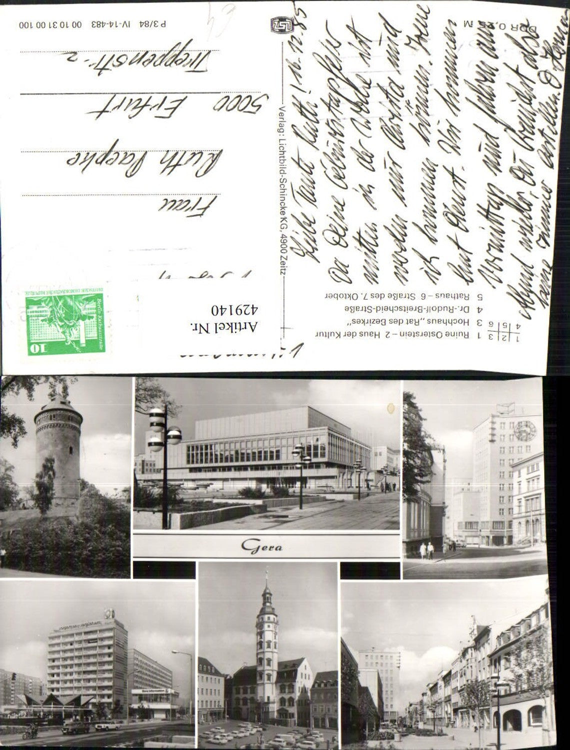 429140,Gera Ruine Osterstein Hochhaus Rathaus Mehrbildkarte