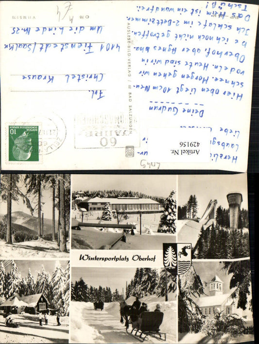 429156, Oberhof in Thuringia, ski jump, horse-drawn sleigh, church, winter scenes, multi-image postcard